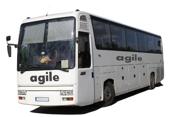 A coach with agile written on it