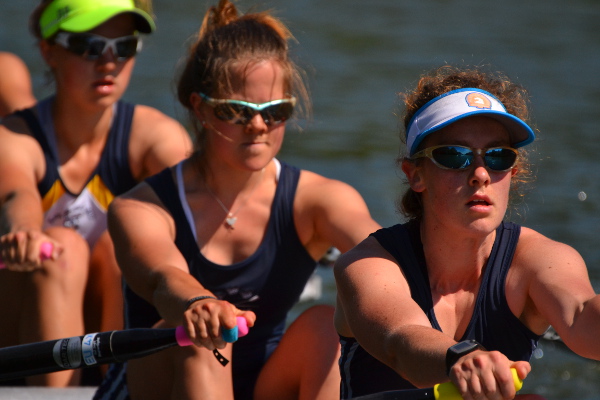 Oxford University Women's Lightweight Rowing Club in a boat on the Thames